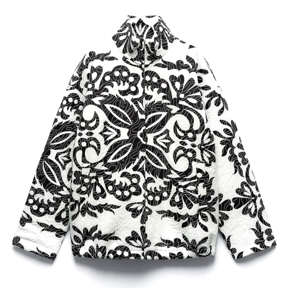 ZARA | NEW Retro Printed Quilted Zip Up Dual Pockets Comfy Oversized Jacket